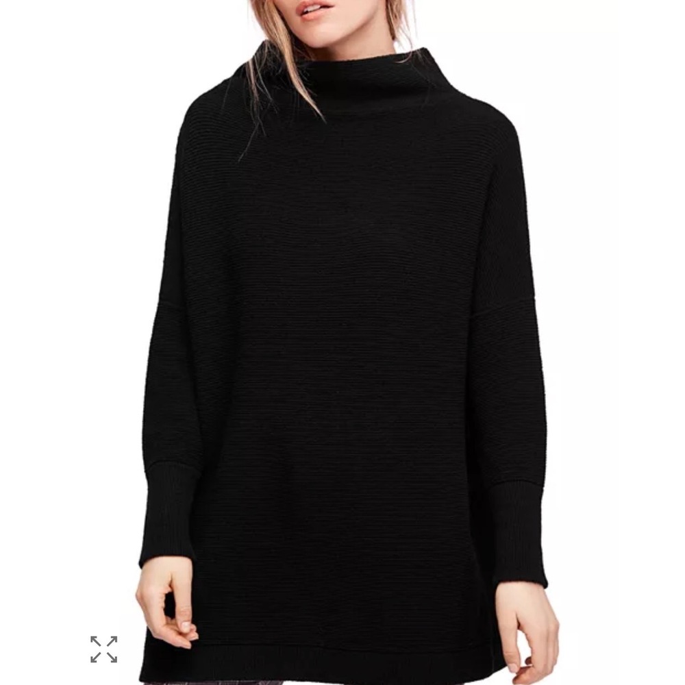 Free People Slouchy Ottoman Black Turtleneck Sweater Oversized Cozy Essential